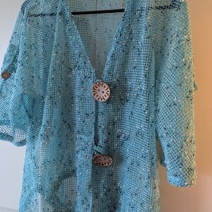 Lulu-B Blue Crochet Swim Coverup